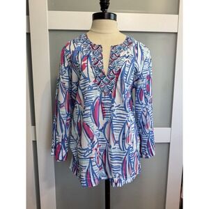 Lilly Pulitzer Amelia Island Tunic Red Right Return Sailboats Summer Cruise M